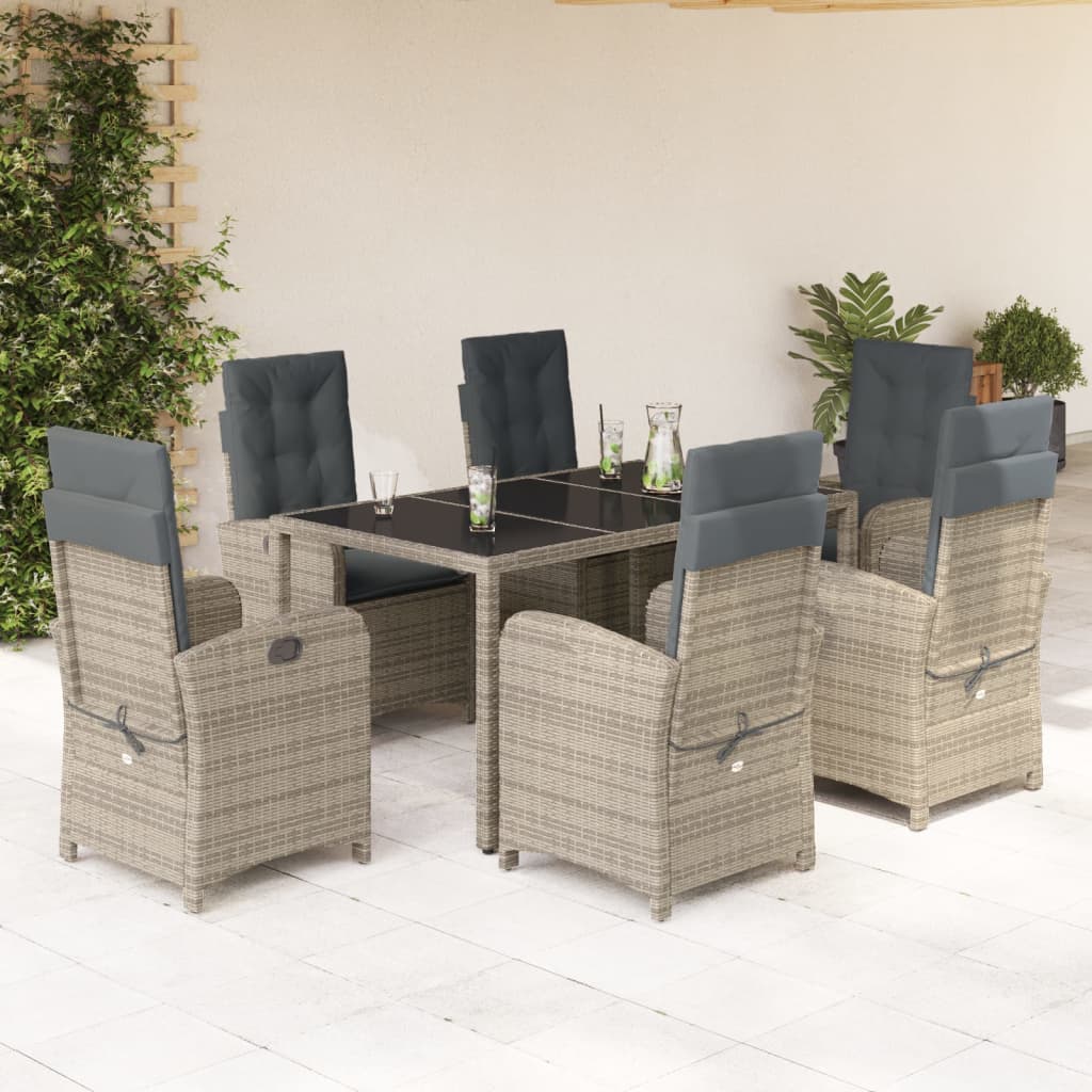 7-tlg. Garten-Essgruppe mit Kissen Grau Poly Rattan